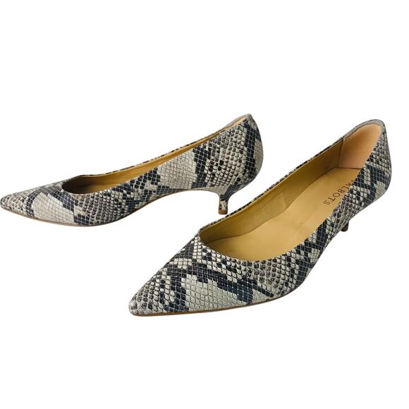 Talbots Size 9M Snake Print Leather Kitten Heel Pump Black Cream Pointed Toe - Picture 1 of 15